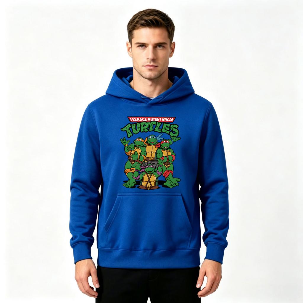 Men's Vintage Cartoon Turtle Print Pullover Hoodie Casual Long Sleeve Loose Hooded Sweatshirt