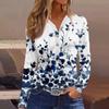 Жен. Футболка Футболка Пуговицы Цветочный принт Длинный рукав Повседневные Выходные Мода Классический Классический V-образный вырез Обычный Топ