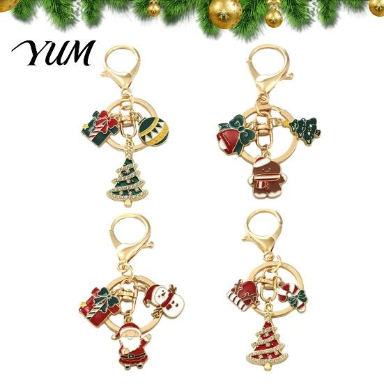 Christmas Party Supplies Santa Tree Snowman Keychain, Golden Plated Zinc Alloy Holiday Bag Charms Handbags Decorative Accessory with Lobster