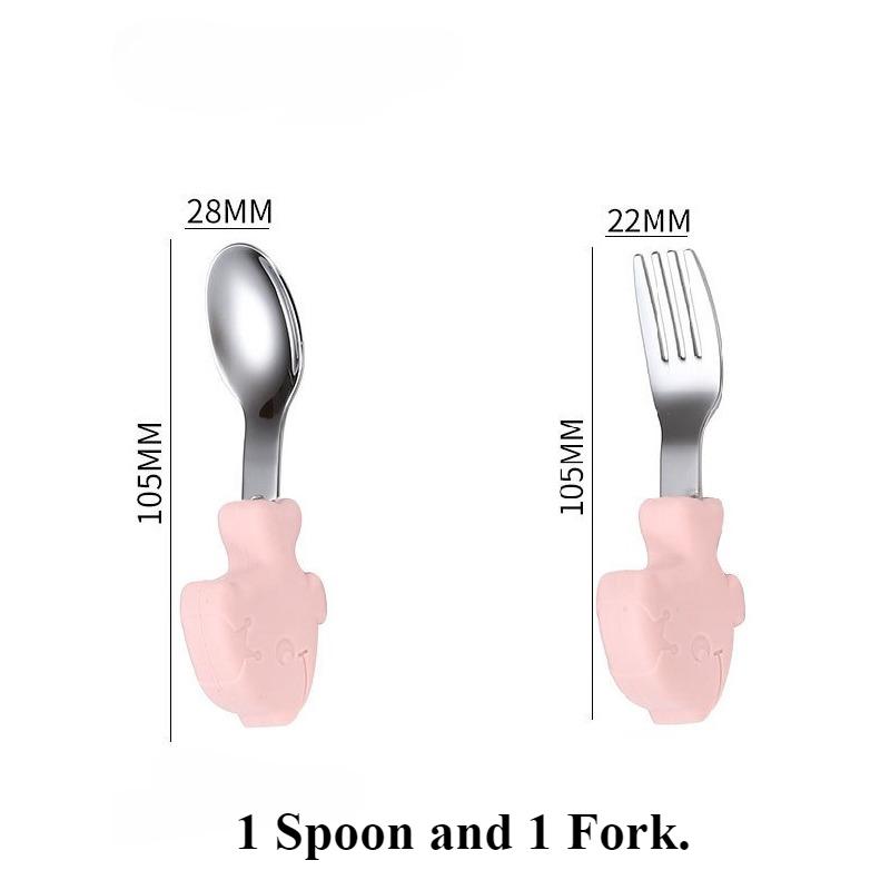 1 комплект детской посуды, детская утварь, столовые приборы из нержавеющей стали для малышей, ложка и вилка для кормления младенцев с героями мультфильмов