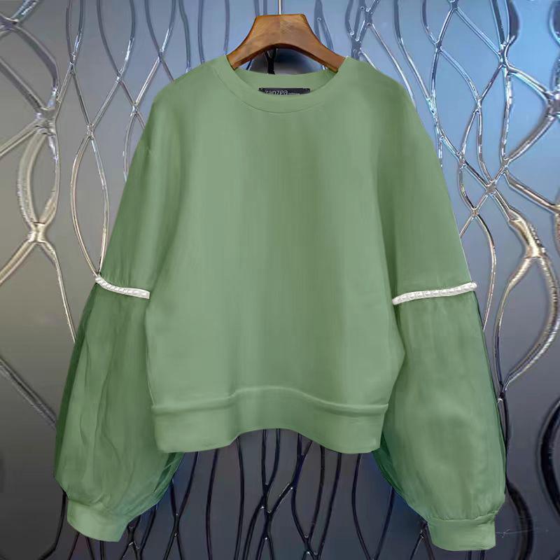 ZANZEA Женская мода круглый вырез длинный рукав жемчужный пэчворк пуловер толстовки