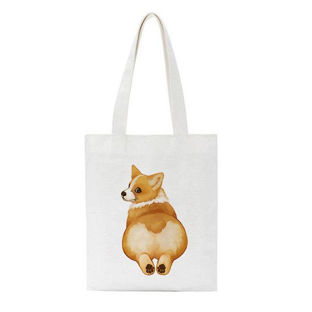 Женская сумка, модная холщовая сумка Kawaii Corgi с буквенным принтом, повседневная большая вместительная женская сумка Harajuku, новая забавная винтажная сумка-шопер с героями мультфильмов, сумки на плечо