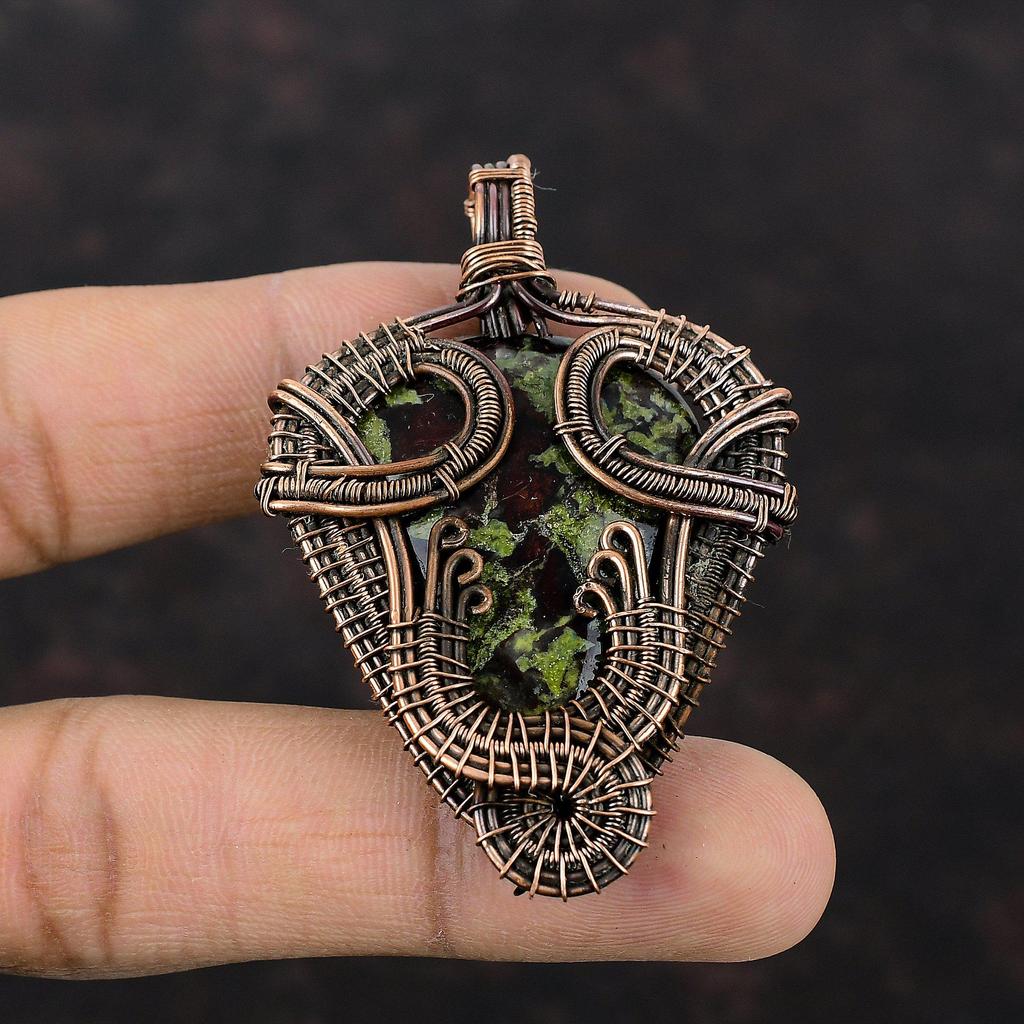 Dragon Bloodstone Pendant Copper Wire Wrapped Gemstone Pendant Copper Design Jewelry Handmade Boho Style Pendant Wire Wrap Jewelry For Gift