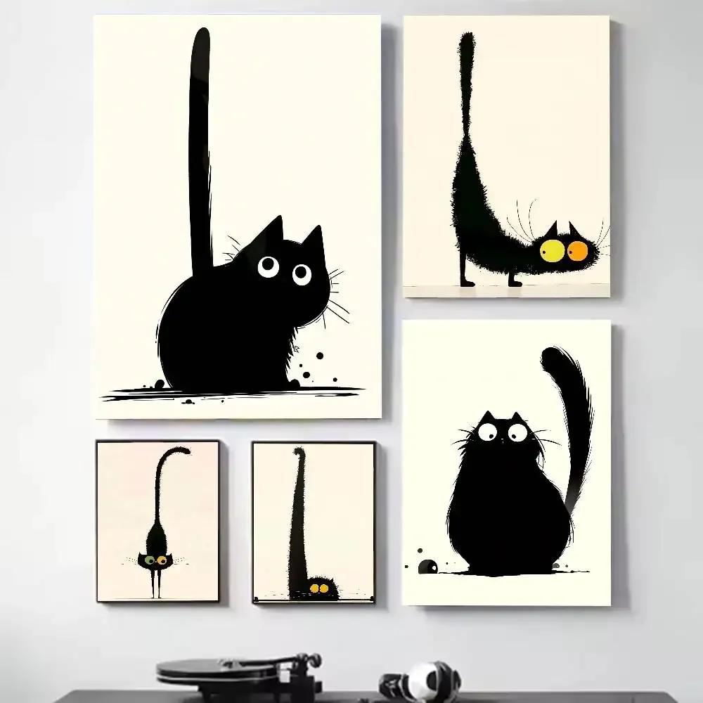 Abstract Painting Black Cat Poster Wall Art Prints Canvas Painting Pictures for Living Room Home Cuadros