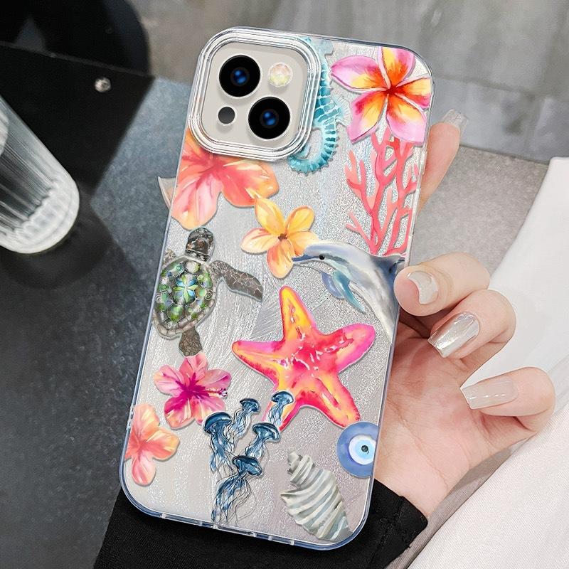 Чехол для телефона Дельфин Черепаха для iPhone 16 Promax 15Plus 14 13 12 Pro Max 11 X XR XS MAX 7 8 Plus SE2 Чехол-перышко