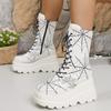 Fashion Fall New Fashion Round Toe Platform Side Zip Front Lace-Up Anti-Slip Wear-Resistant Short Thigh Single Boot
