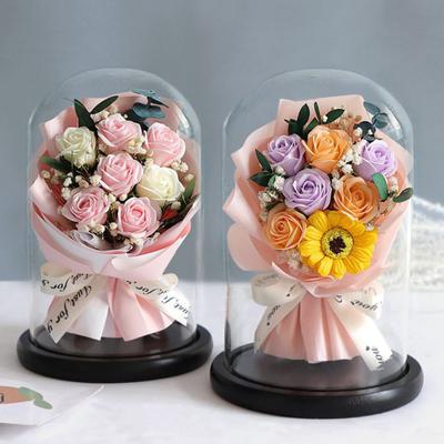 Букет искусственных роз Yousheng со светодиодной подсветкой, стеклянным куполом, вечной цветочной композицией, украшением для женщин, жены, девушки, на годовщину, День святого Валентина, День матери