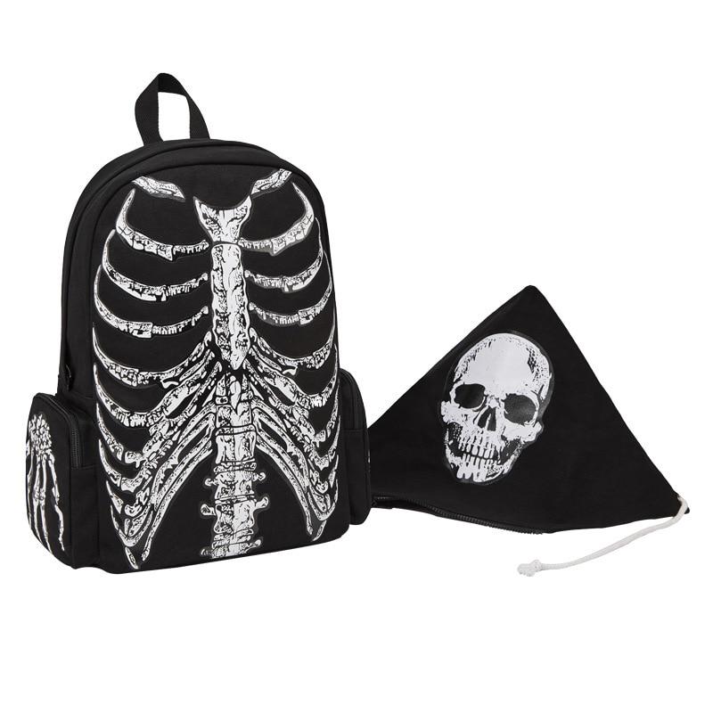 Multifunctional School Bags Unisex Skull Skeleton Printed Backpack Gothic Designer Travel Bag