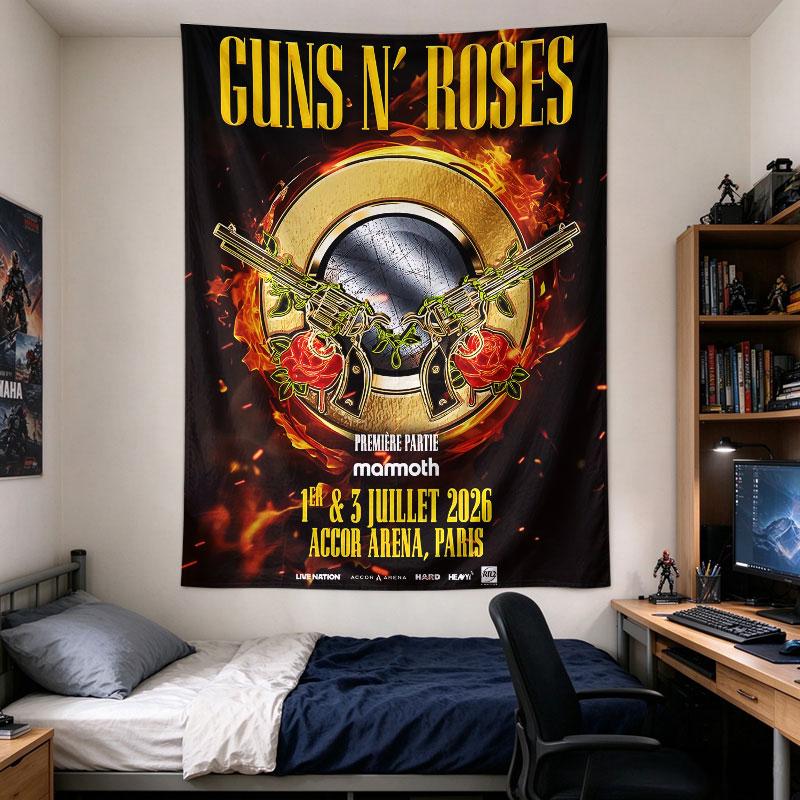 Guns N Roses Paris Concert Poster Crossed Revolvers Fire Art