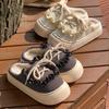 Женские милые хлопковые тапочки Мэри Джейн с бантом, зимние мягкие тапочки с толстой подошвой для улицы, женская нескользящая домашняя обувь на плоском каблуке