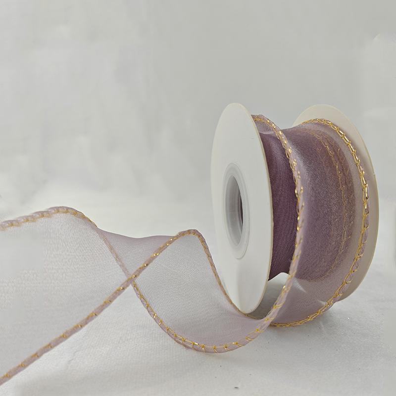 Custom Hologram Sheer Chiffon Polyester White Pink Yellow Organza Ribbon Spool for Wedding Bouquets Wrapping