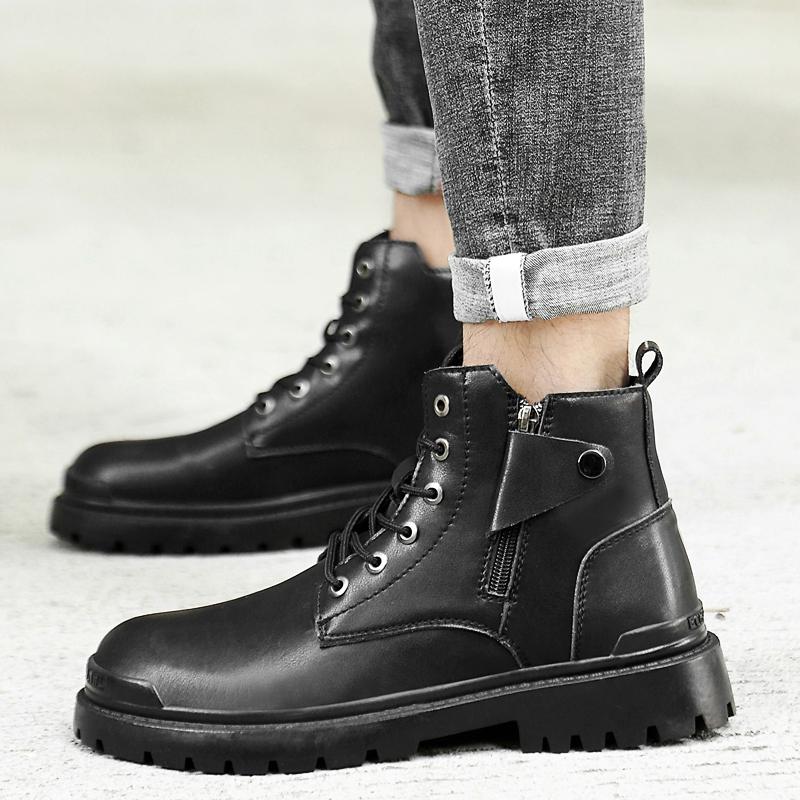Новые осенне-зимние мужские ботинки с боковой молнией из натуральной кожи, теплые плюшевые мотоциклетные ботильоны, повседневная кожаная обувь