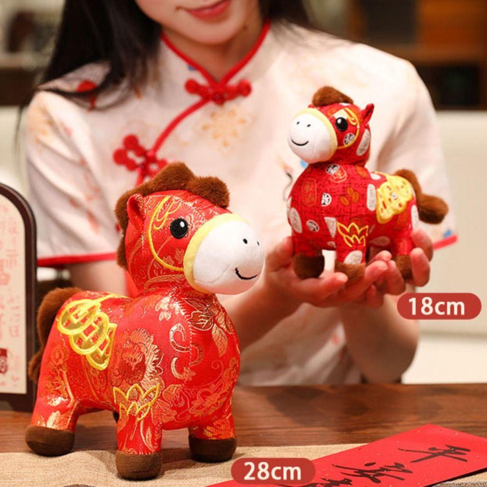 Lucky Horse Stuffed Toys Cartoon Animal Mascot Traditional Pony Plush Doll Home Decor