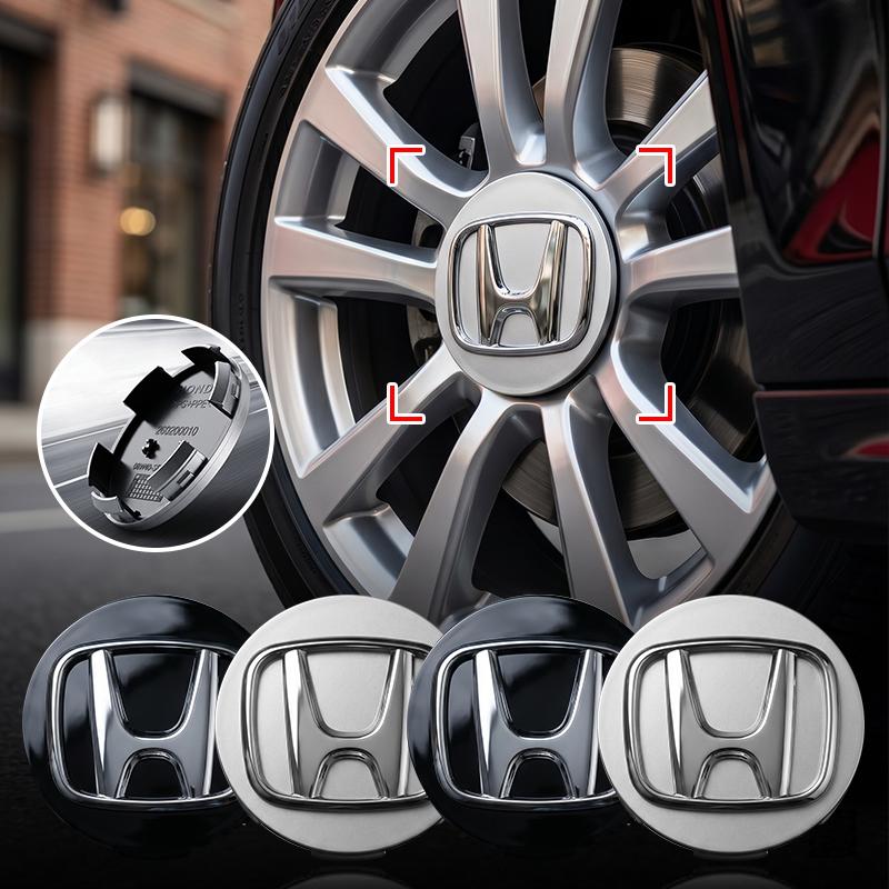 4PCS Car Wheel Hub Cover 3D Metal Rim Center Cap Decals Waterproof for Honda Civic Accord CRV HRV Jazz City Odyssey Jade Vezel