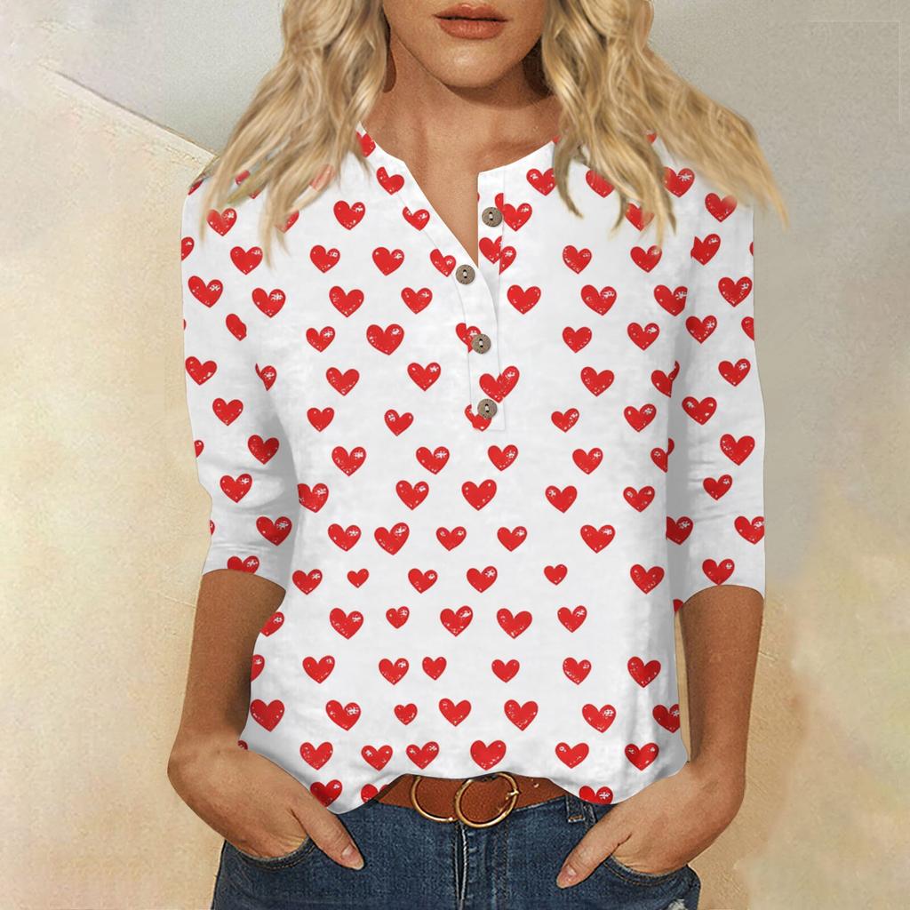 Женская мода повседневная блузка с пуговицами и рукавом 3/4 с принтом ко Дню святого Валентина