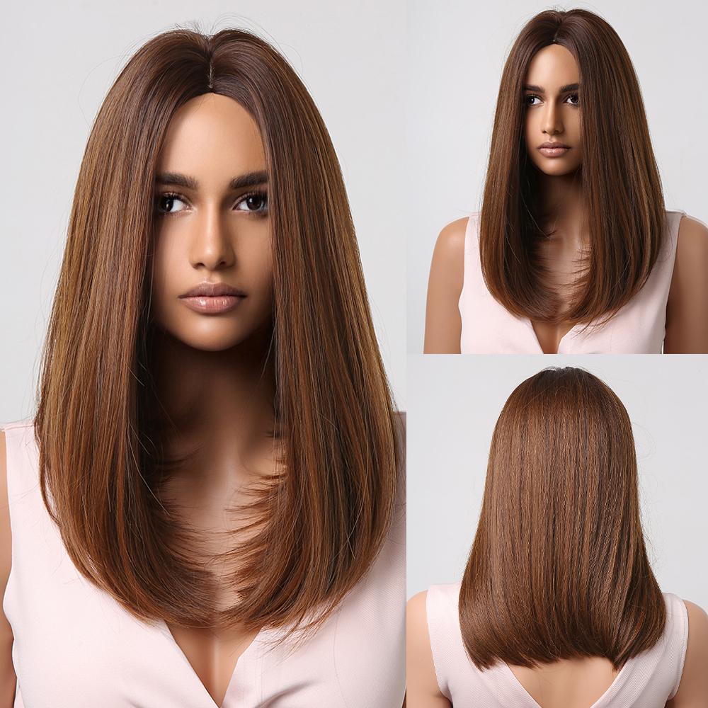 Короткие прямые синтетические парики Рыже-коричневый парик Боб с челкой для женщин Косплей Ежедневный парик из натуральных волос Термостойкое волокно