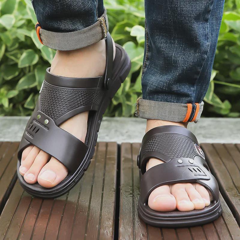 2024 Мужские повседневные нескользящие дышащие сандалии для отдыха на открытом воздухе: Износостойкие пляжные и автомобильные тапочки
