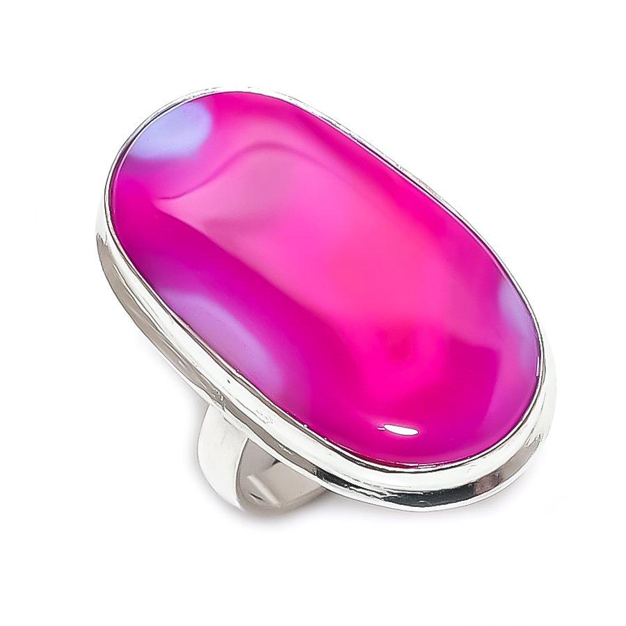 Pink Lace Agate Handmade 925 Sterling Silver Jewelry Ring Size 8.5 U8o49