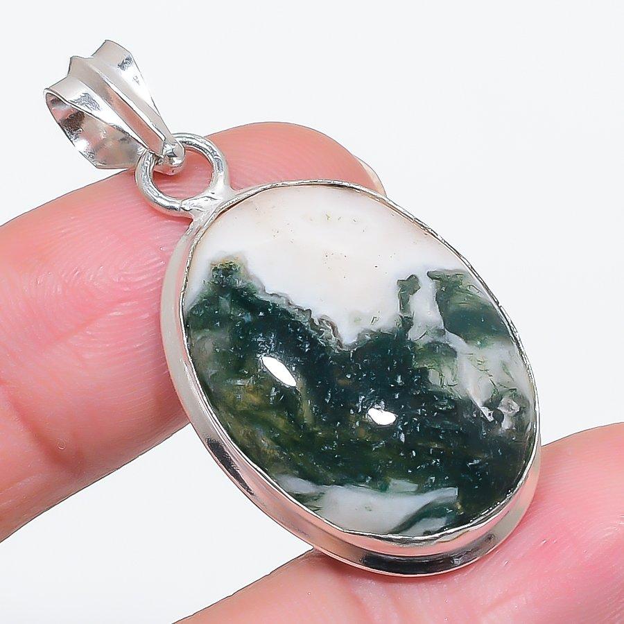 Natural Tree Agate Gemstone 925 Sterling Silver Jewelry Pendant 1.77" H6u62