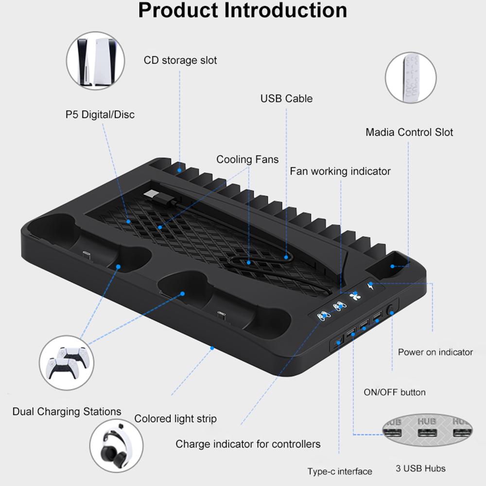 GAMINJA P58 для Sony PS5 Slim/Playstation 5 игровая консоль охлаждающая подставка геймпад зарядная док-станция держатель наушников
