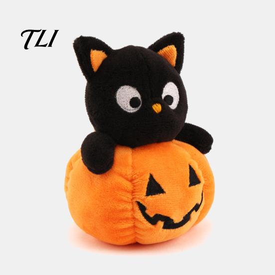 Soft Backpack Charm Halloween Ghost/Pumpkin Black Cat Plush Figurine, Stuffed Doll Animal Pendant with Hanging Chain, Creative Photography Props