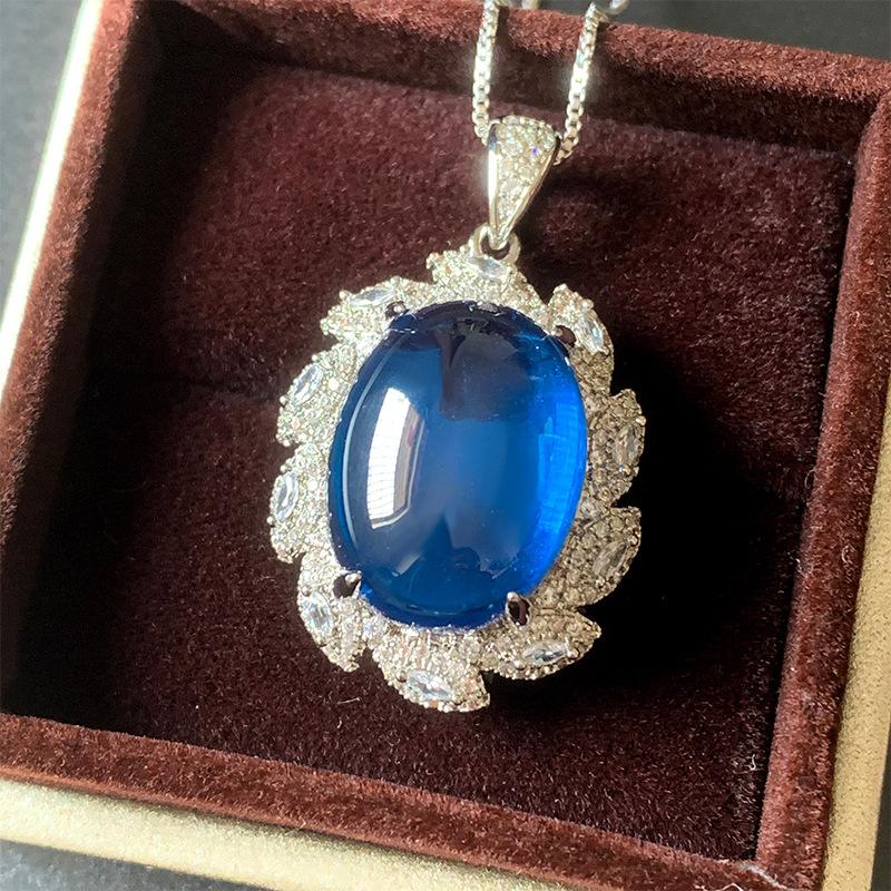 Jewelry Copper Bottom Gold-Plated Corundum Ice Seed Fluorescent Temperament Chalcedony Set 15 * 20