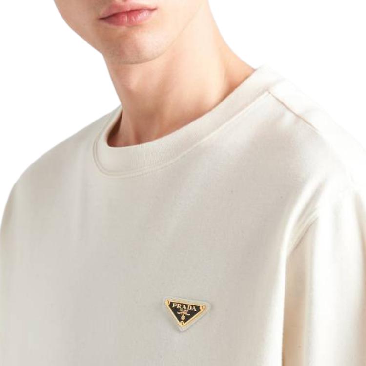 PRADA T-Shirts Men's Ivory Crew Neck Moderate UJN861-14LK-F0018-S-WMO