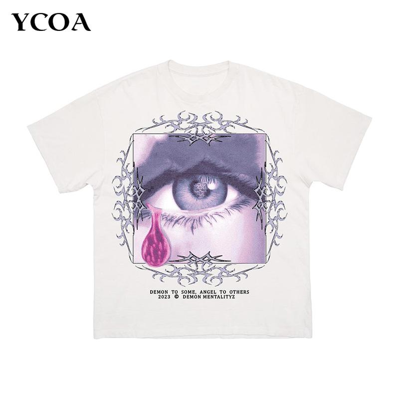Mens Streetwear TShirt Demon Angel Graphic Streetwear Cotton Vintage Summer Short Sleeve Tops Tees Korean Oversized Clothing