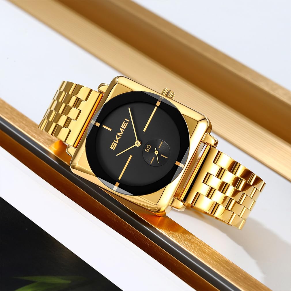 SKMEI Квадратные часы для Мужские часы из нержавеющей стали, Простые, Стильные, Стальные, Наручные часы, Джентльменские, Водонепроницаемые, Аналоговые, Деловые, Повседневные, Мужские часы,