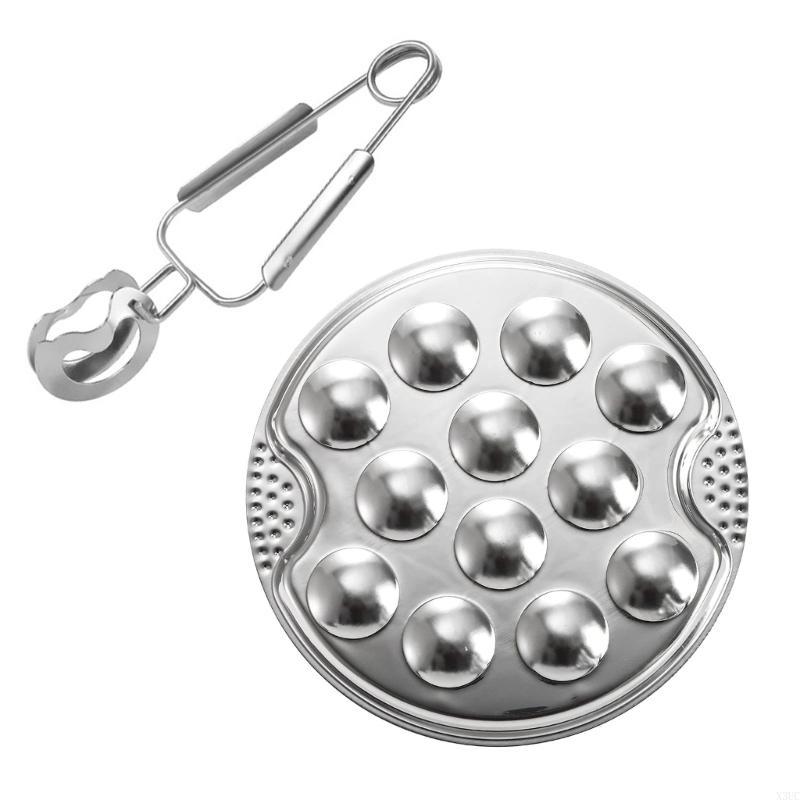 Metal Seafood Utensils Stainlesss Steel Escargots Dish and Tongs Set Snail Bakings Plate with Clamps Kitchenwares X3UC