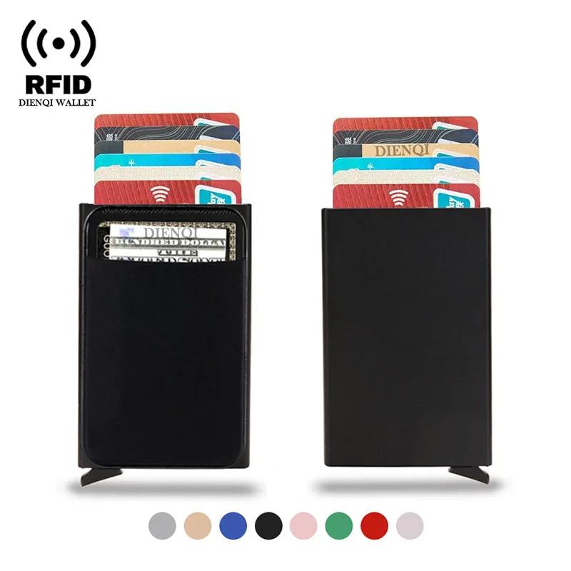 DIENQI RFID Держатель для кредитных карт Умный Минималистичный Алюминиевый Металлический Кошелек Тонкий Выдвижной Держатель для карт Кошельки для мужчин Чехол для кредитных карт