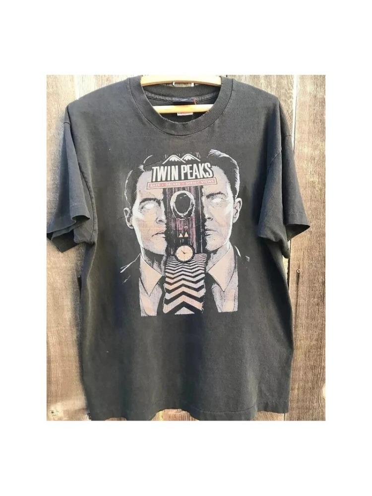 Daystwin Peaks Pattern Tshirt Black Casual Neutral Short Sleeve Tshirt Retro Design Outdoor Activities And Four Seasons Wear