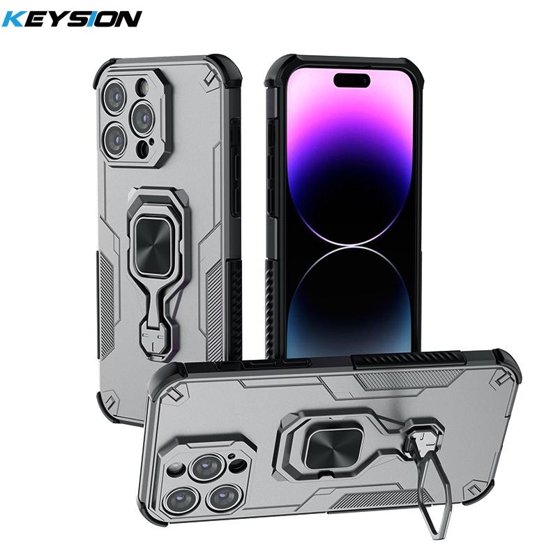 KEYSION Противоударный чехол для iPhone 15 Pro Max Мягкий силиконовый + PC вертикальный чехол-подставка для телефона на заднюю панель для iPhone 15 15 Plus