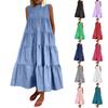 Женская мода без рукавов сплошной цвет повседневные свободные платья без карманов с круглым вырезом