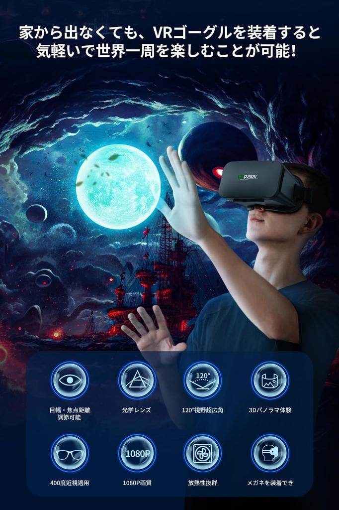 binoa VR Goggles for Viewing Angle Cover Protection Light Leak 3D 1080P Aspherical Glasses Blue Light Adjustable Focal Length Interpupillary Good Heat