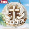 5pcs Holy Spirit Dove Wooden Wreath - 2D Cross Wall Hanging Decor for Christmas & All-Season, Indoor/Outdoor Garden Balcony Ornament, Perfect Family