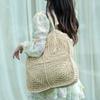 Come To the Drawing Rope Straw Woven Bag Seaside Hand-woven Bag Women's Large-capacity Beach Zipper Tote Bag Women