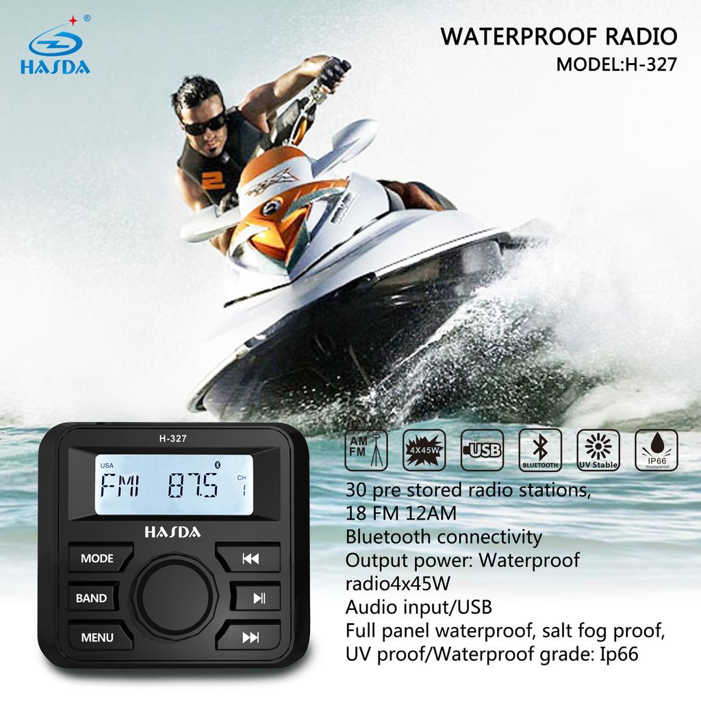 Морские аксессуары Запчасти для лодок Водонепроницаемый стереоплеер H-327 FM AM IP66 Черный хром 3" ЖК-экран BT