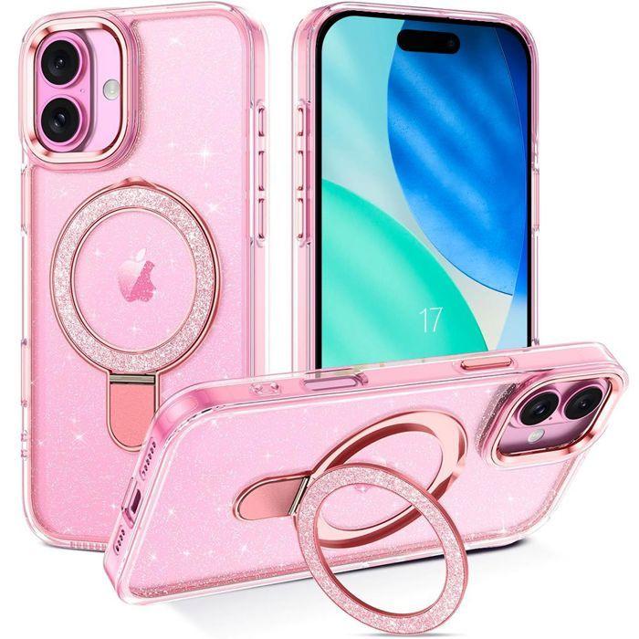 Coque de Téléphone - BOOLING - pour iPhone 17 - Silicone PC Anti-Rayures avec Cercle Magnétique Rose