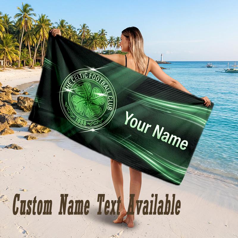 Celtic FC Design Beach Towel Custom Text Large Towel for Beach Vacation
