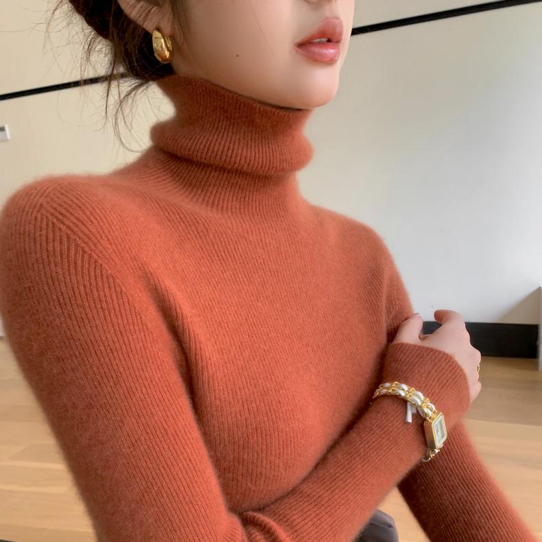 Women's Slim Fit High Neck Seamless Wool Sweater