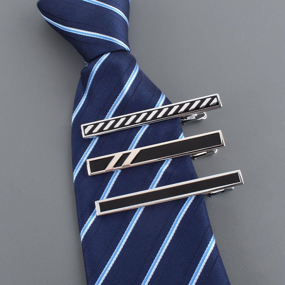 Tie Clip Set of Copper Tie Clips with Exquisite Business Suit 6 Different Designs for Various Perfect for Job and Men's 6 Rectangular, Enamel-Coated,