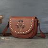 Genuine Leather Women's Saddle Bag Retro Handmade Rivet Shoulder & Crossbody Bags