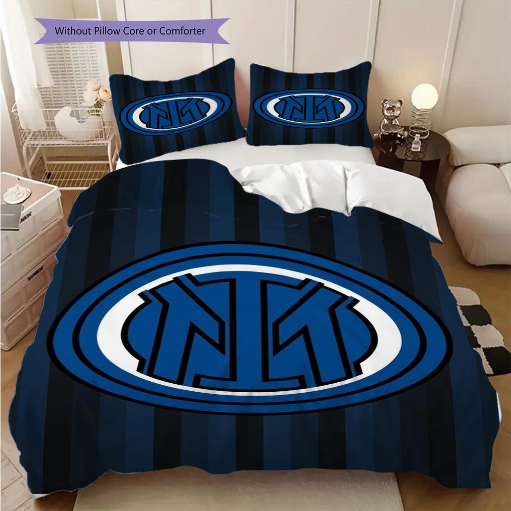 Inter Milan Stripes Emblem Three-piece set (1 * duvet cover + 2 * pillowcase, without core) Christmas birthday gift Duvet cover and pillowcase