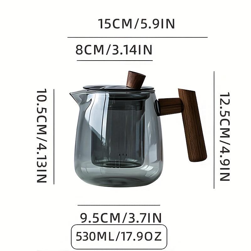 1 шт./1 комплект, стеклянный чайный сервиз, чайник, 530 мл/17,9 унций, чашка для чая, 90 мл/3 унции, чайник с деревянной ручкой, бытовой высокотемпературный чайник, чайник, идеально подходит для