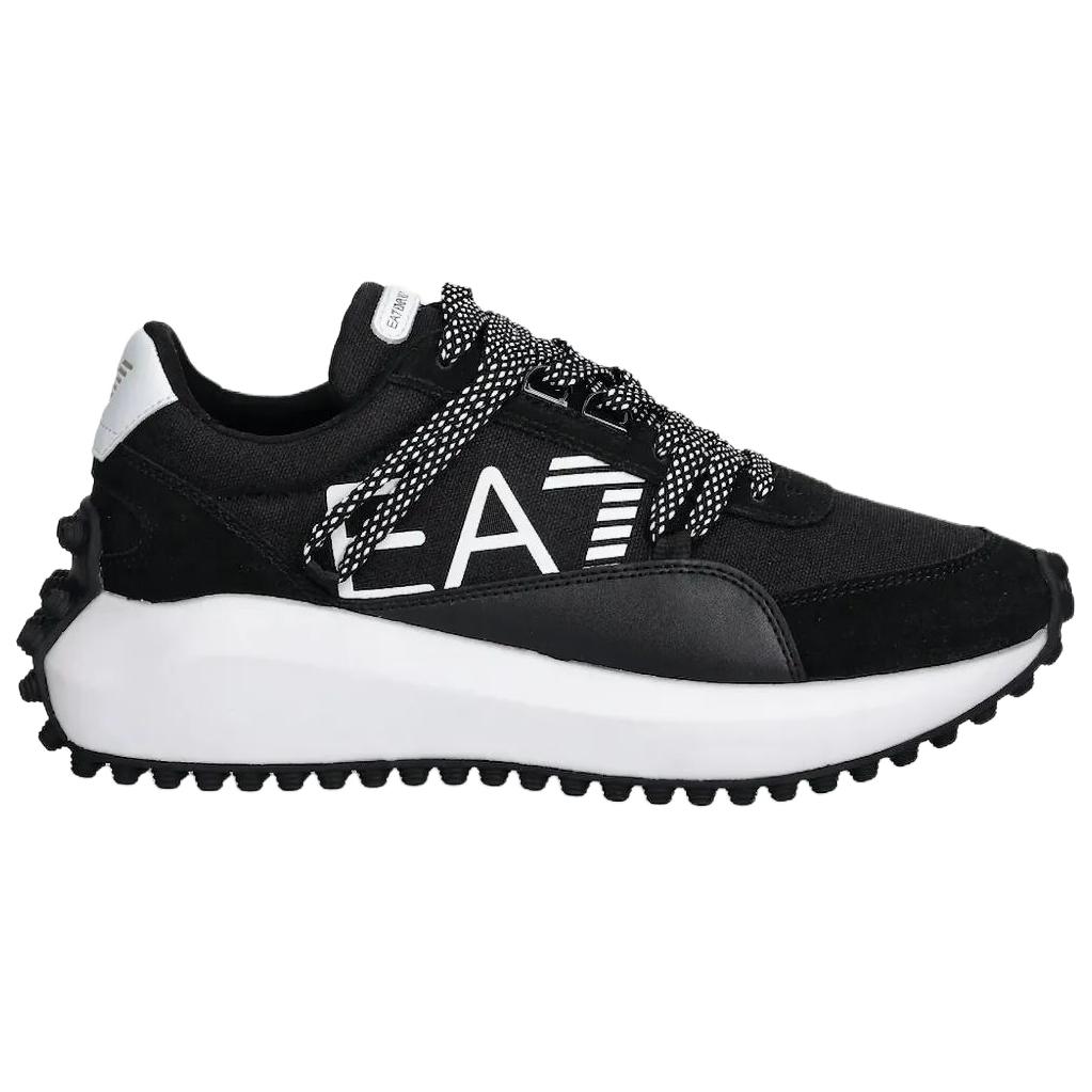 Emporio Armani EA7 Кожаные Кроссовки на Шнуровке с Шипами и Логотипом Низкие Повседневные Мужские Кроссовки Черные X8X208XK421K485