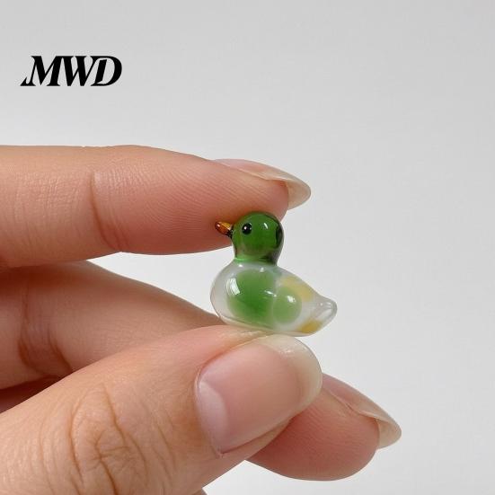 Glass Duck Figurine Green Head Figurine, Cute Mandarin Ornament for Car Interior Desk Decor, Miniature Animal Statue Home And Micro Landscape