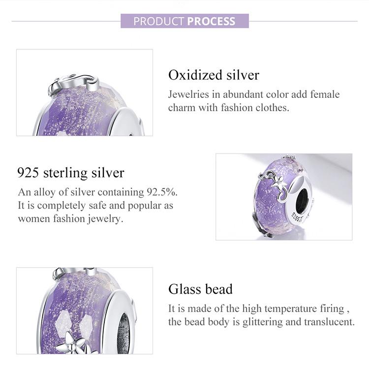 BAMOER стерлингового серебра 925 пробы фиолетовые стеклянные бусины-шармы «мечта» для оригинальных браслетов и ожерелья диаметром 3 мм