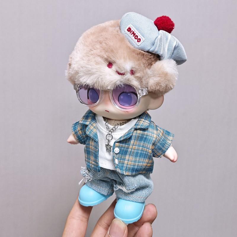 DIMOO Doll Outfit Set Blue Plaid Shirt 6pcs Fashion Accessory 14 Years Collectible Toy