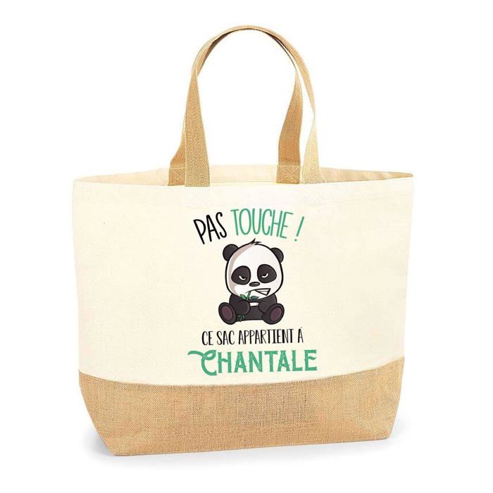 Sac cabas - PLANETEE - Chantale pas touche Panda - Jute - Imprimé en France - Grande contenance